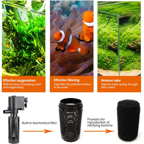 Akvarie nedsenkbar pumpe med filter 4W 400L/H filter vannpumpe