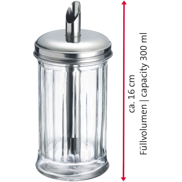 Sockerdispenser i glas, rostfritt stål, silver