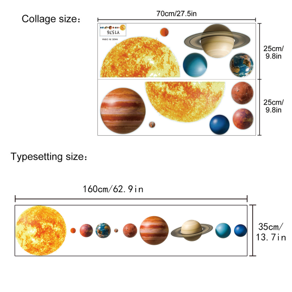 Solcellesystem Planet Veggklistremer Akvarell Barnerom Veggklistremer