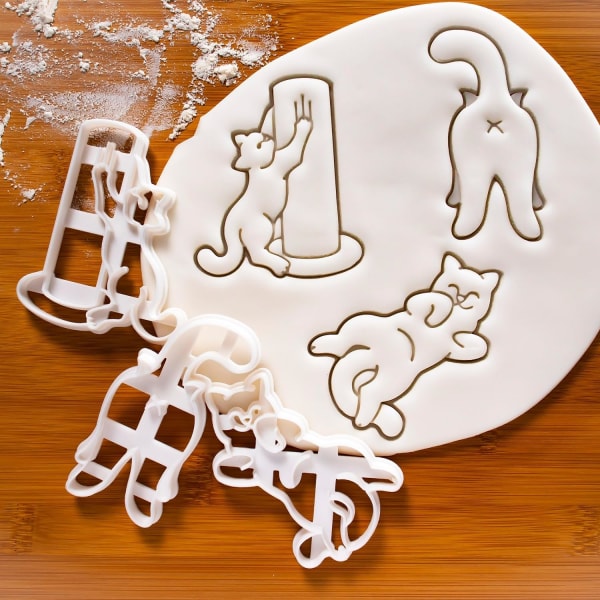 Set of 3 Cat Cookie Cutters (Shapes: Cat Scratching Post, Cat Rol