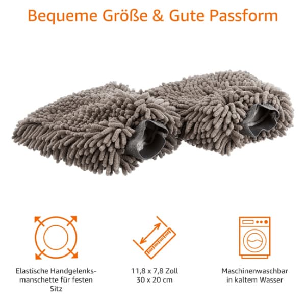 Biltvätt Vante Handduk Mikrofiber 2-pack Mörkgrå 30x20cm