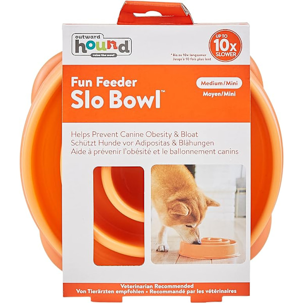 Anti-glutton langsom madskål til hunde - størrelse M/mini - orange