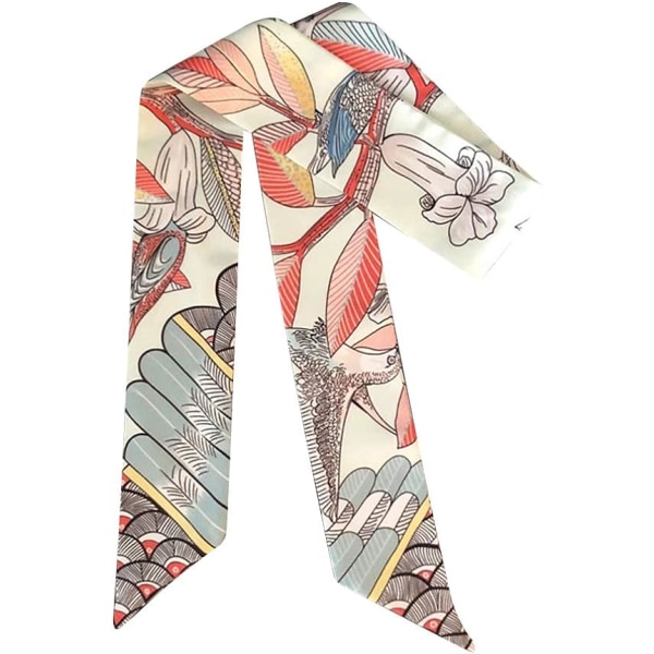 Fashion Natural Flower Bird Print Håndtaske Håndtag Ribbon Tørklæde Nec