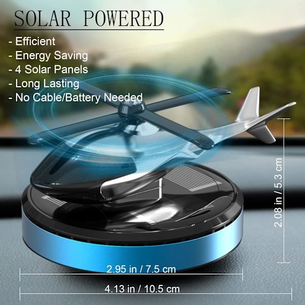 (Blå) Car Air Freshener, Roterande Helikopter Solar Powered Aroma