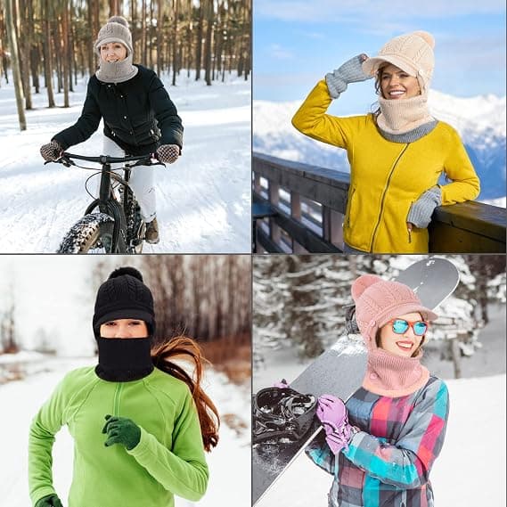 Vinter Varm Strikket Hue til Kvinder, Elastisk Hue, Pink