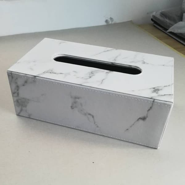 Rektangulær skinnvevboks (marmor)
