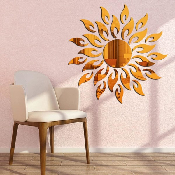 3D Auringonkukkapeili Seinätarrat Pyöreä Akryyli Olohuone Bedro