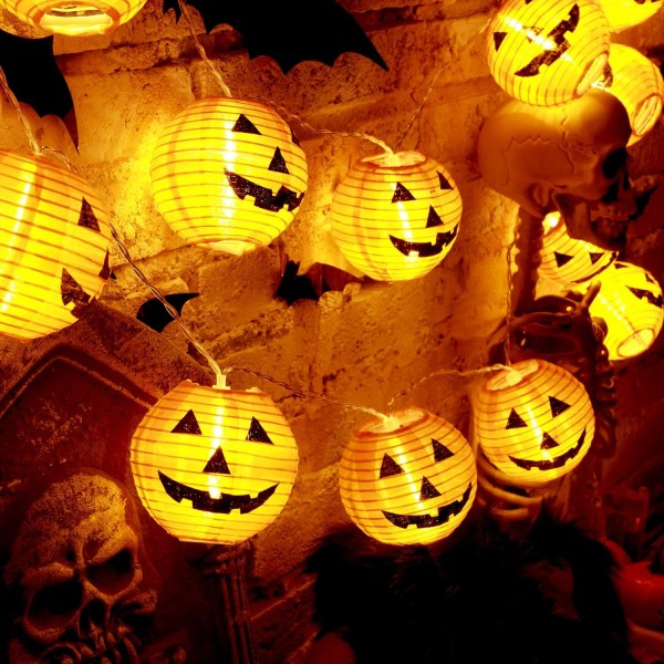 Halloween Lyktsträngljus, 10 fot 20 LED Orange Läskigt Ansikte Pu