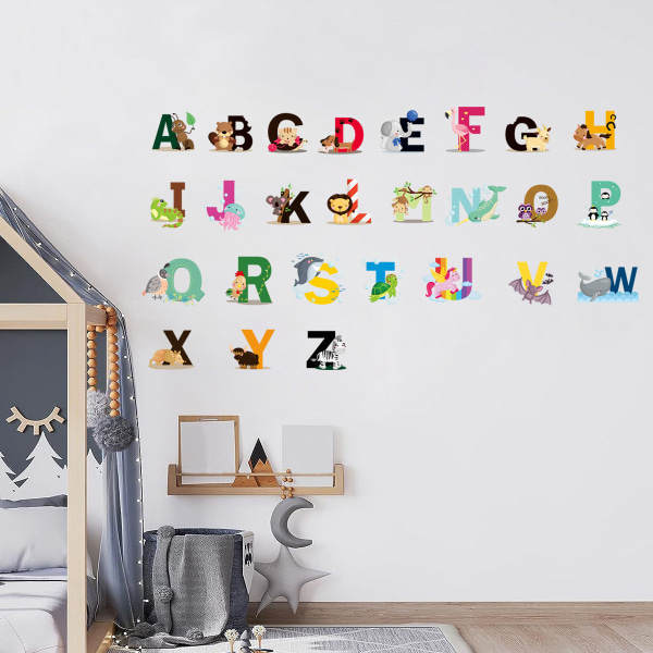 26 engelske alfabetklistermærker til børneværelse børnehave wal