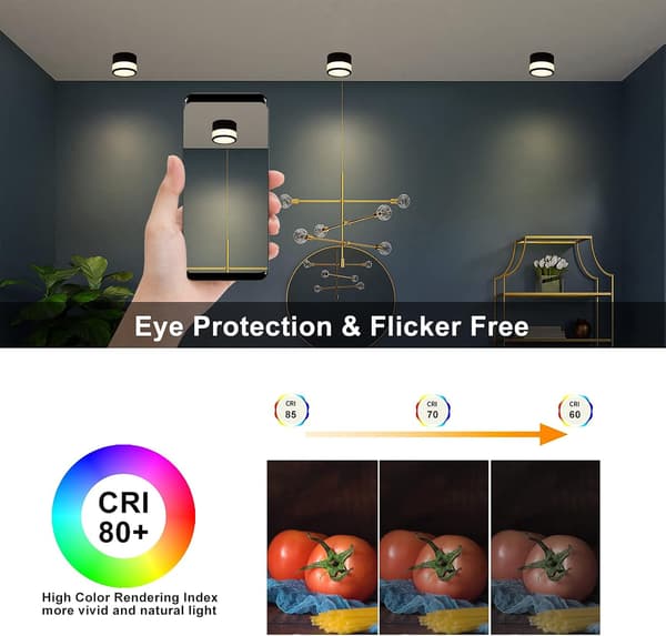 LED-spot til loft 12W 3000K Rund Sort Varm Hvid Loft L
