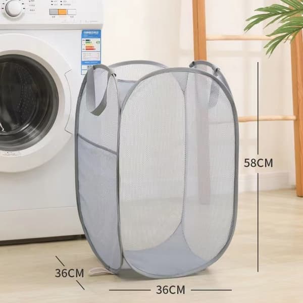 Grå sammenleggbar klesvaskurv, 2-pakning, Pop-Up Mesh Laundry Bask