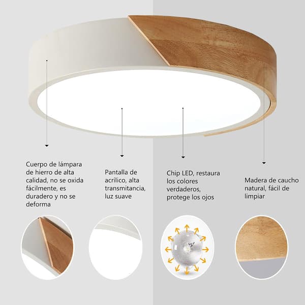 LED-træloftslamper, 24W moderne runde træ LED-loftslamper
