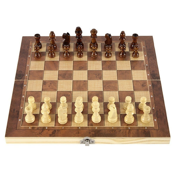 1 stk. skakspil, 3 i 1 træ skak brikker backgammon, foldbart