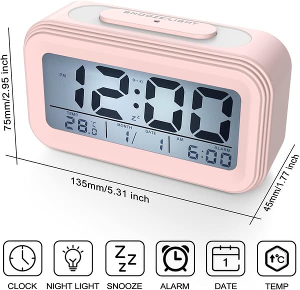 Digital väckarklocka, morgonväckarklocka, tyst batteridriven