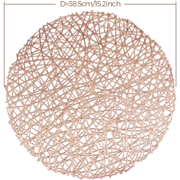 Set med 6 st roséguldfärgade runda placemats för metallisk middagsbord med