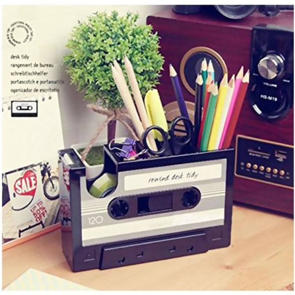 Retro kassettedispenser til skrivebord, blyantholder, penbeholder,