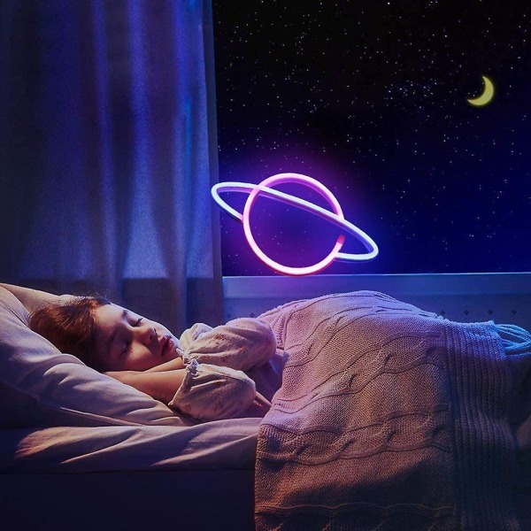 Planeetta valaistut kyltit - Led planeetta neon vaaleanpunainen / sininen planeetta
