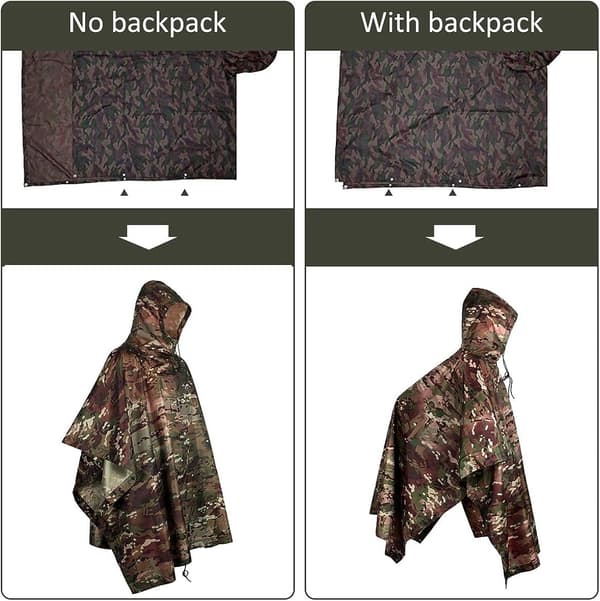 3-i-1 Extra-lång Multifunktionell Regnponcho, Unisex Regnrock, T