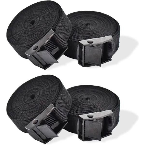 4 kiinnityshihnaa 1m kiristyslukolla, 25mm hihna, musta pyörä