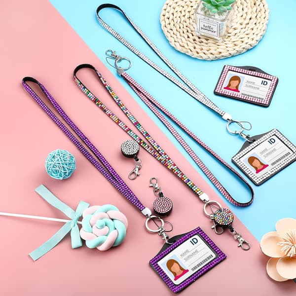 4 sett med strass lanyard bling ID-kortholder krystall innfellbar