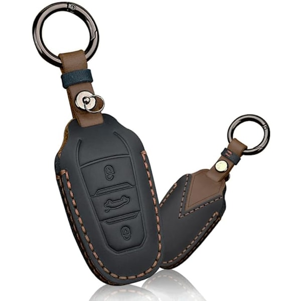 Svart läderbilnyckelskydd för Peugeot 3008 208 508 Ci