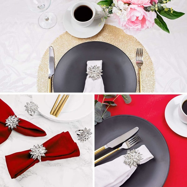 Set med 6 Silver Rhinestone Servettringar, Pretty and Elegant Spark