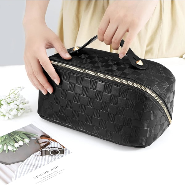 (musta) Meikkilaukku, PU-matkakosmetiikkalaukku, suurikapasiteettinen Cosmeti