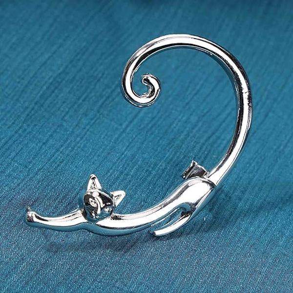 Kattöronklättrare Silver Kattöron Wrap Örhänge Kattöron Manschett Örhänge