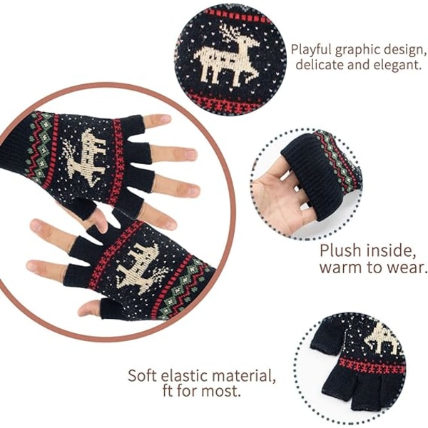 1 par svarta unisex vinterhalvfingerhandskar vintervarma touch S