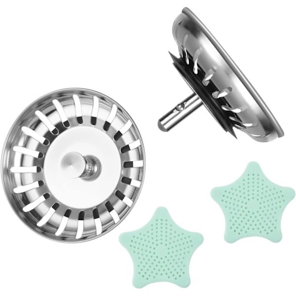 80 mm:n keittiön tiskialtaan siivilä, 2 keittiön tiskialtaan tulppaa 2 viemärillä