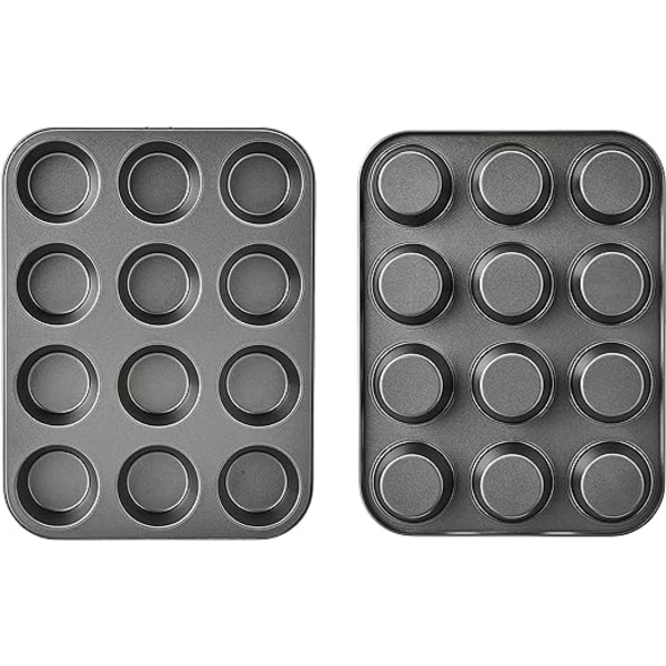 2 pyöreän tarttumattoman hiiliteräksisen muffinipannun set , harmaa