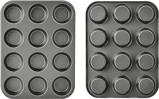 Sæt med 2 runde muffinforme i non-stick kulstofstål, grå
