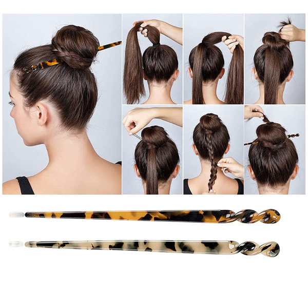 6 Pack Acetate Hair Sticks Leopard Printed Hair Chopsticks Tortoi