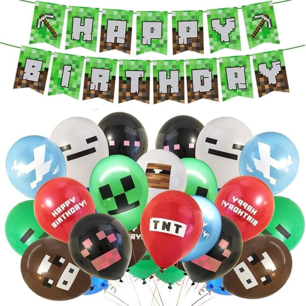 Minecraft fødselsdagspynt Tilbehør til spiltema-fest - inkl