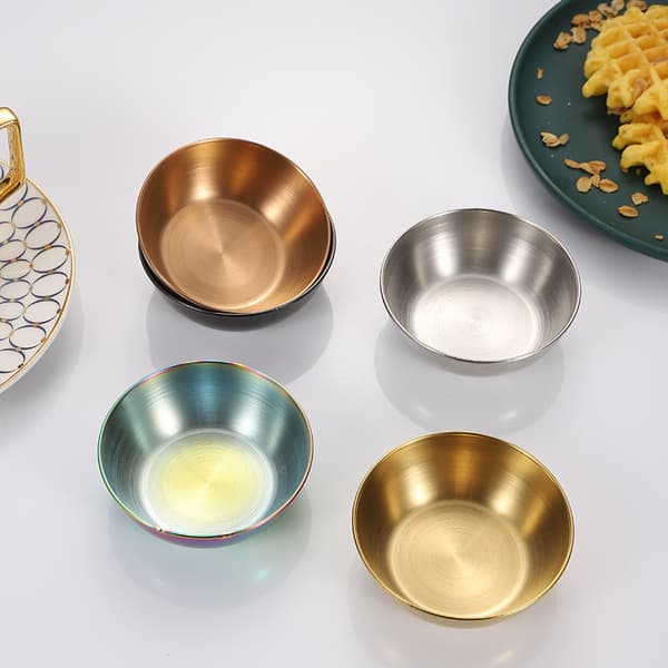 10 stk. runde krydderiskåle i rustfrit stål til saucer