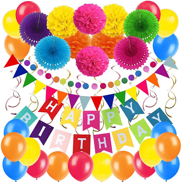 35PCS Paper Fan Party Decorations Set - Pennant,Garland String,B
