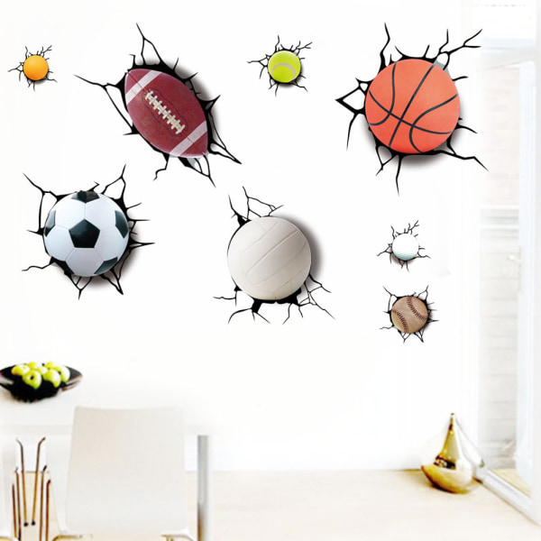 3D Simulated Wall Breaking Basketball Football Cartoon Wall Stick