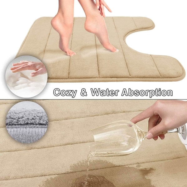 Kamel Memory Foam U-formet badeværelsesgulvmåtte, meget absorberende,