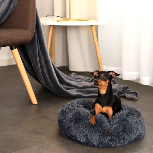 Pyöreä kori koiran tyynyille kissoille donitsikori 40cm kirkas (tummanharmaa)