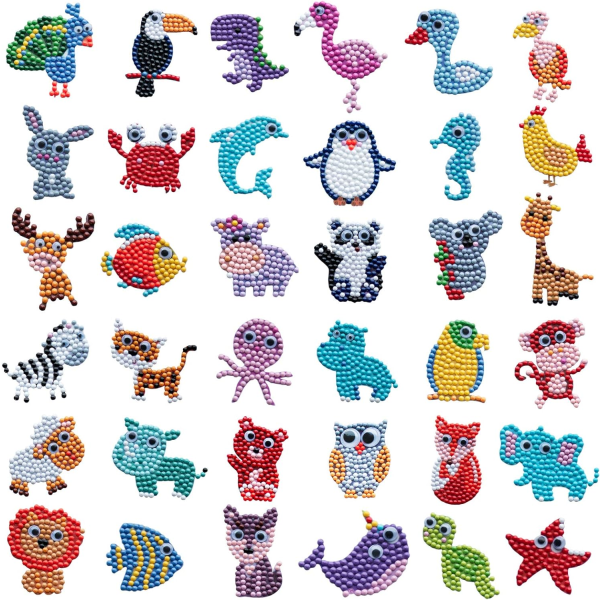 36 stykker DIY Diamond Painting Sticker Kits til børn, 5D Animal S