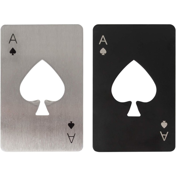 Pokeripullonavaaja, ruostumattomasta teräksestä valmistettu pullonavaaja, sopii 2 lompakkoon (musta ja hopea)