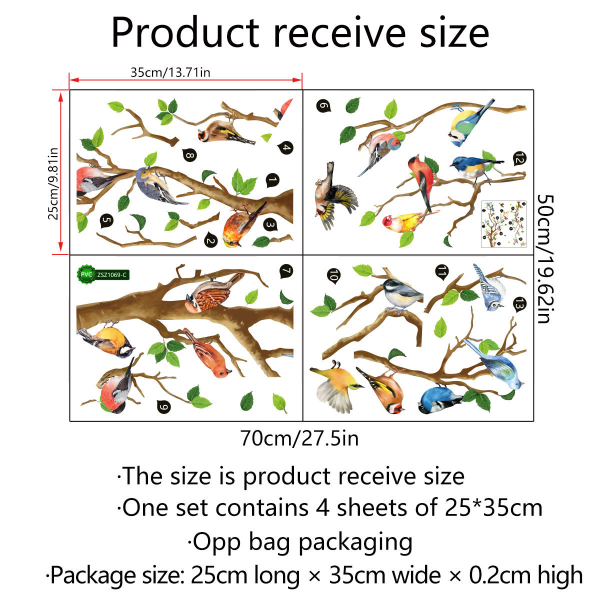 Statiska fönsterdekaler Bird Club fönsterdekoration gren växt Fl