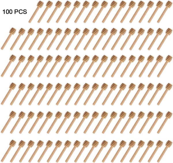 Set med 100 mini honungsskedar i trä, 8 cm
