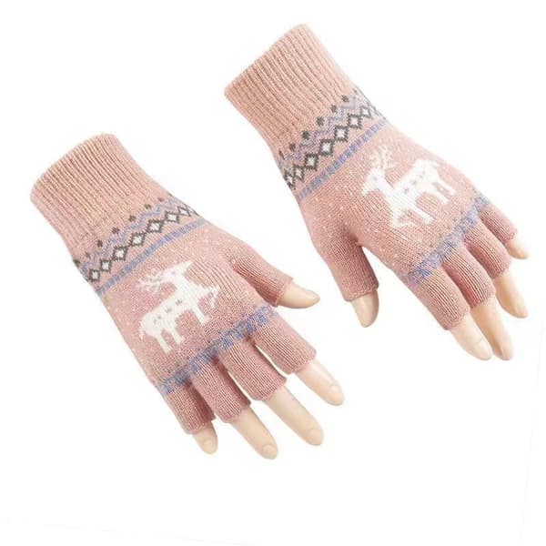 1 par lyserøde unisex vinterhandsker uden fingre Vintervarme Touch Sc