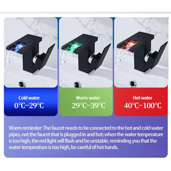 Moderne vandfald design håndvaskhane sort LED Dur