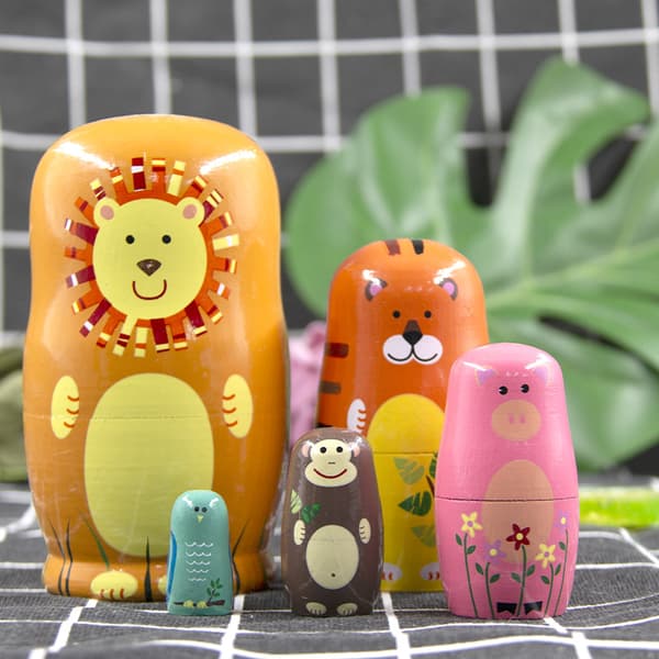 5 st (djur) Trä Nesting Doll Ryska Nesting Dolls Set för H