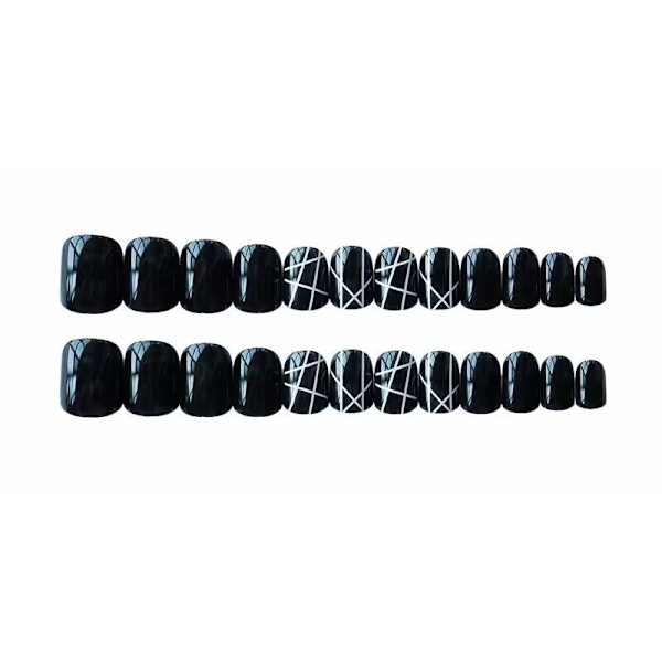 24 stk. Svarte falske negler medium lengde full dekning Glossy fa