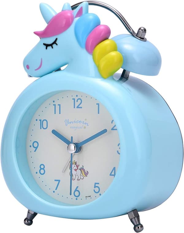 Rosa Unicorn Analog Väckarklocka Barns Morgon Tyst Dubbel