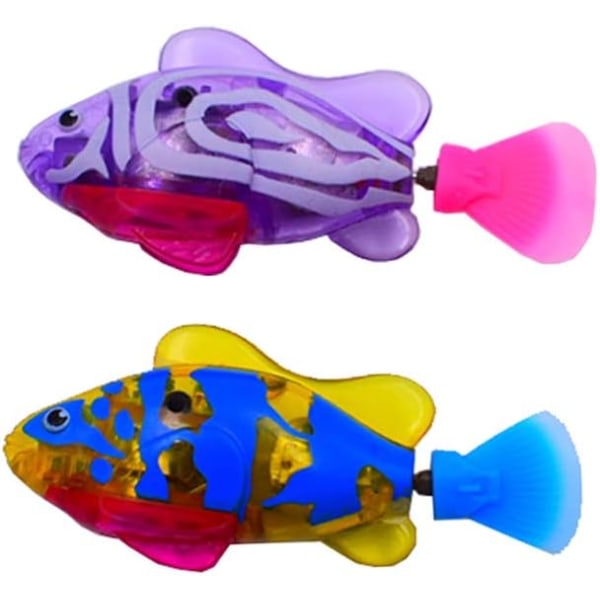 2 st simmande fiskrobotar, plastfiskleksak, vattenaktiverad mag