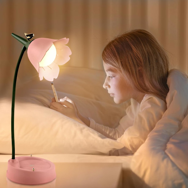 (Rosa) Skrivbordslampa för barn, dimbar LED-bordslampa med 3 färger T